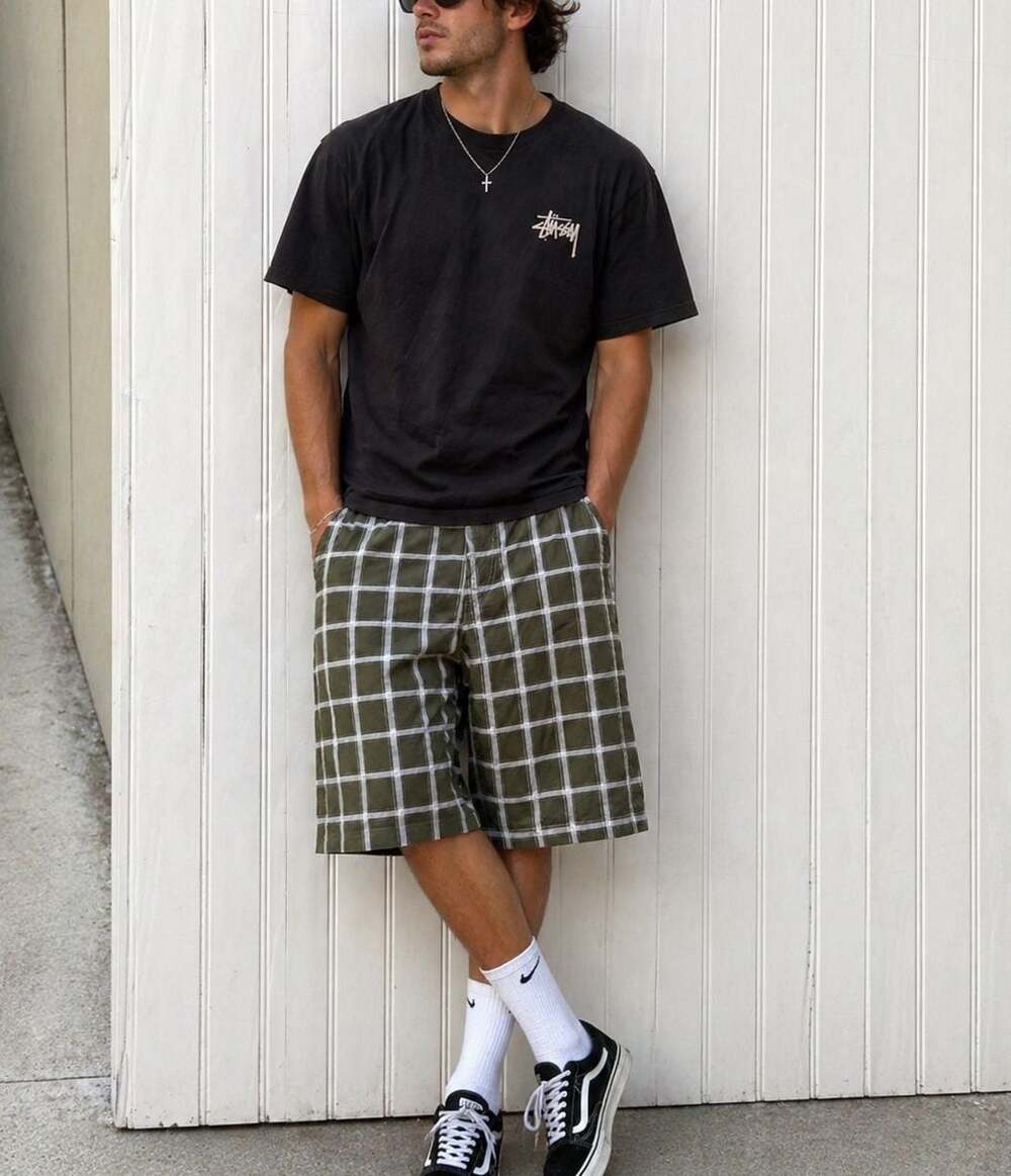 Vintage Enyce Y2K Plaid Cargo Shorts Olive Green Men's Size 34